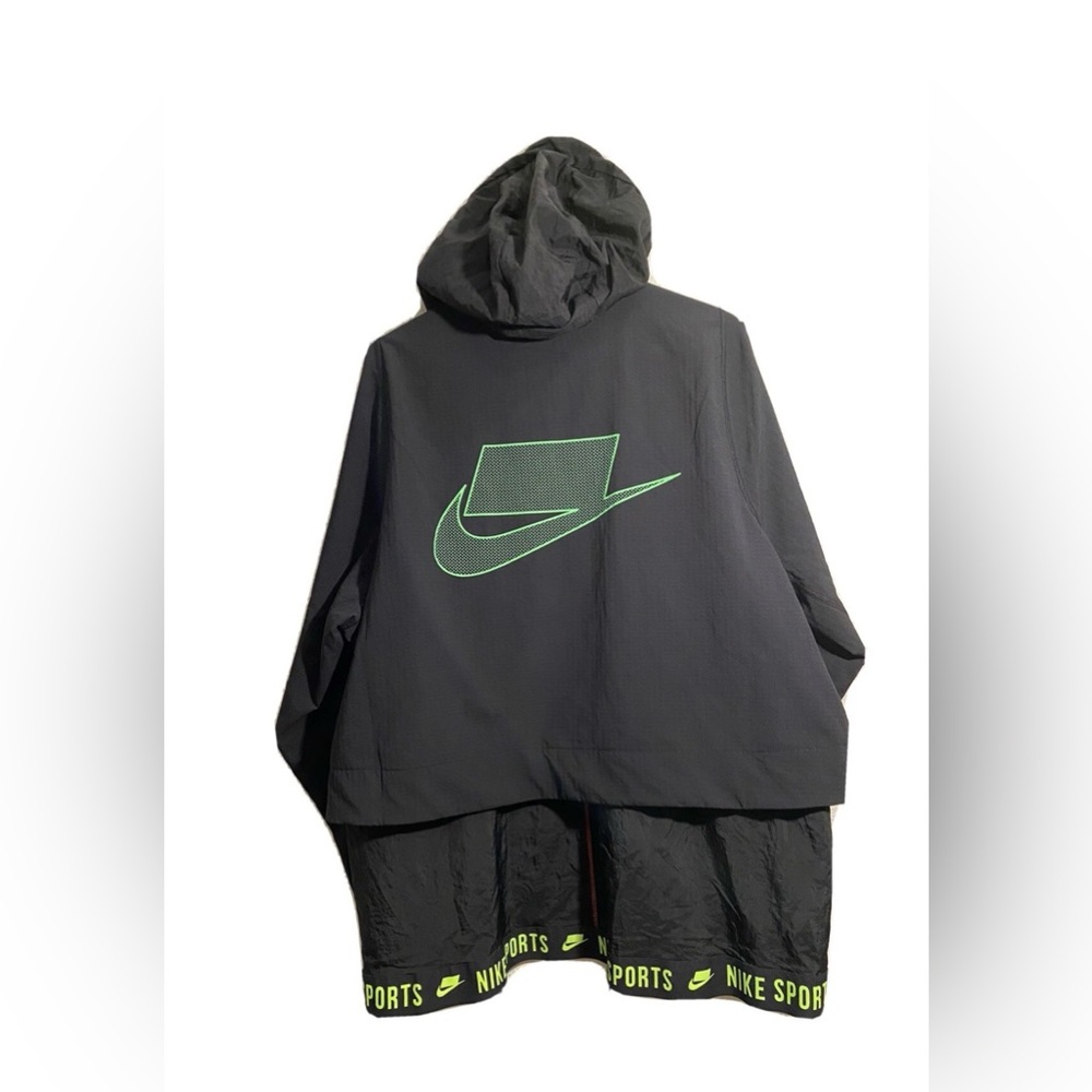 Nike Black Hooded Windbreaker Jacket with Neon Green Logo